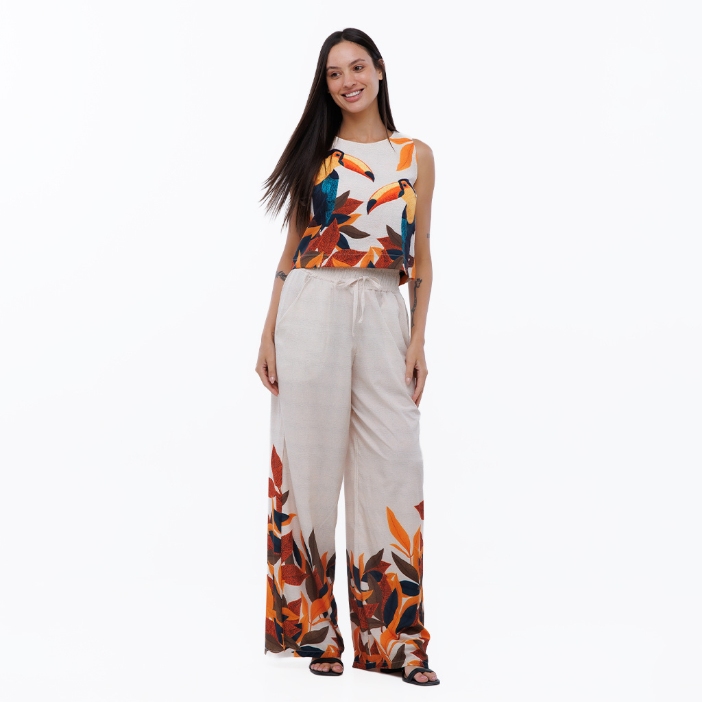 Cropped Feminino Atena Estampado Tucanos Tela Bordada Cropped Feminino Atena Estampado Tucanos Tela Bordada