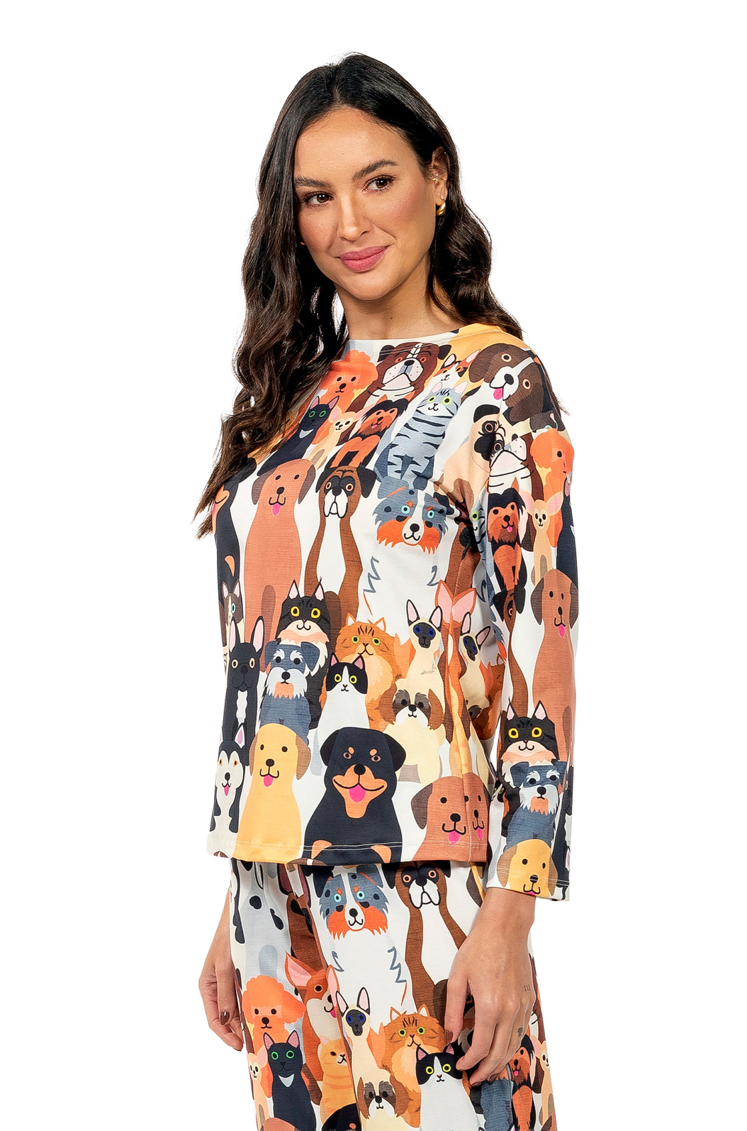Pijama Feminino Manga Longa Adulto Estampado Rapport Cachorrinhos