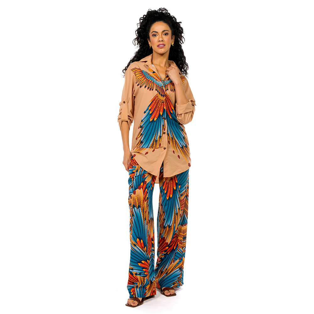 Camisa Alongada Atena Araras Paraiso Floral