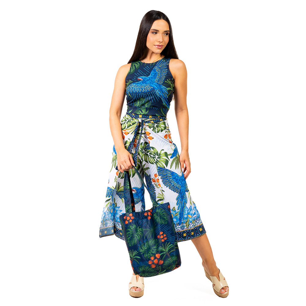 Calça Transpassada Arara Bordado Barra Calça Transpassada Arara Bordado Barra