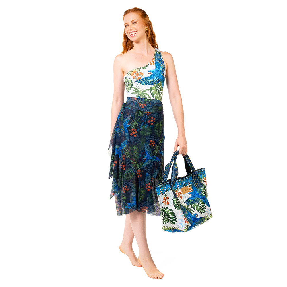 Saia Pareô Leveza Arara Bordado Barra Saia Pareô Leveza Arara Bordado Barra