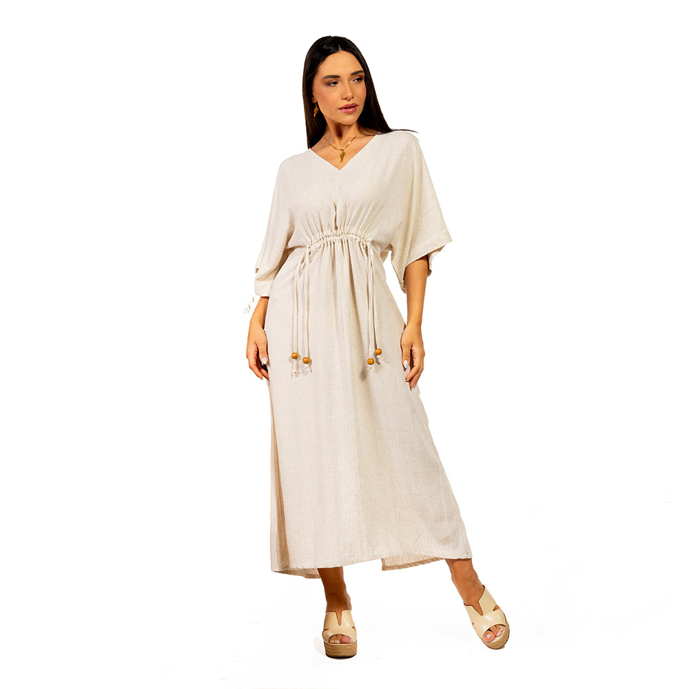 Vestido Linho Regulável Marcela Natural Vestido Linho Regulável Marcela Natural