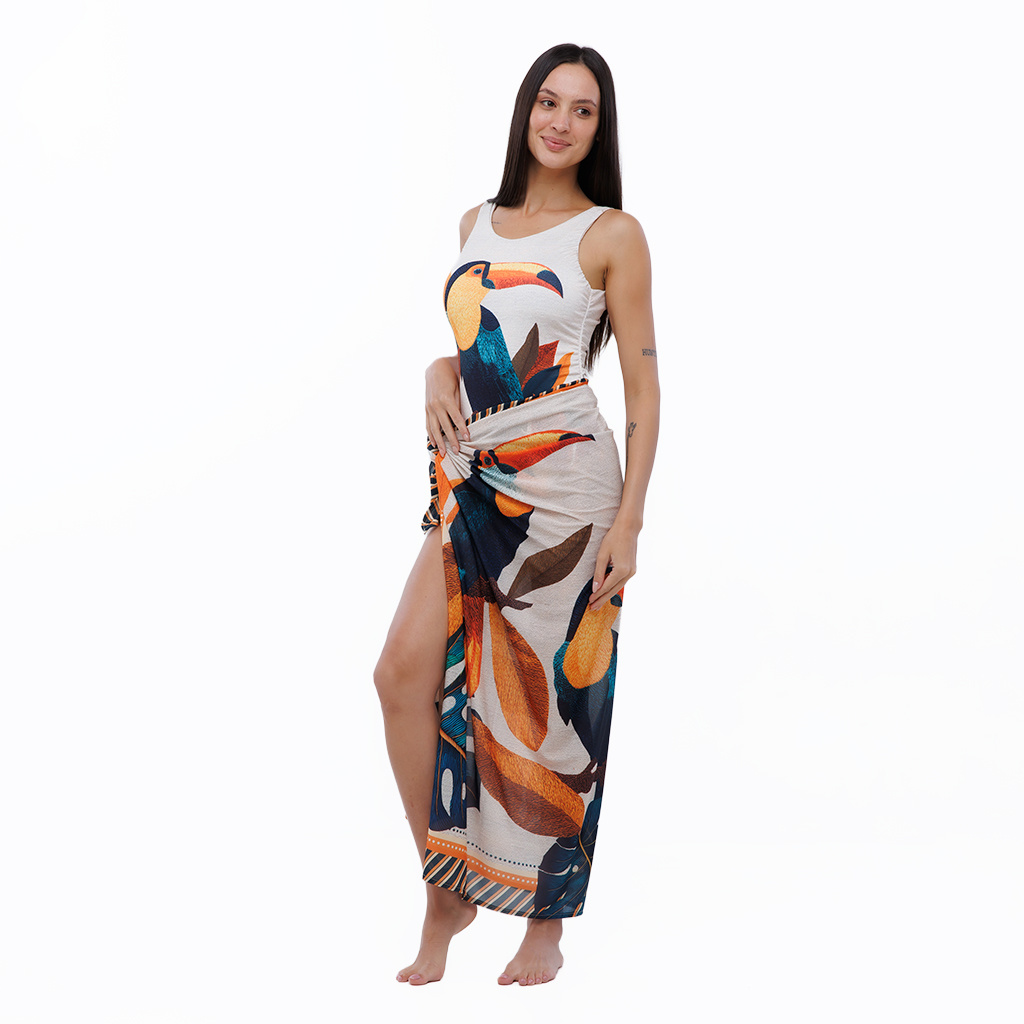 Canga Feminina Estampada Tucanos Tela Bordada