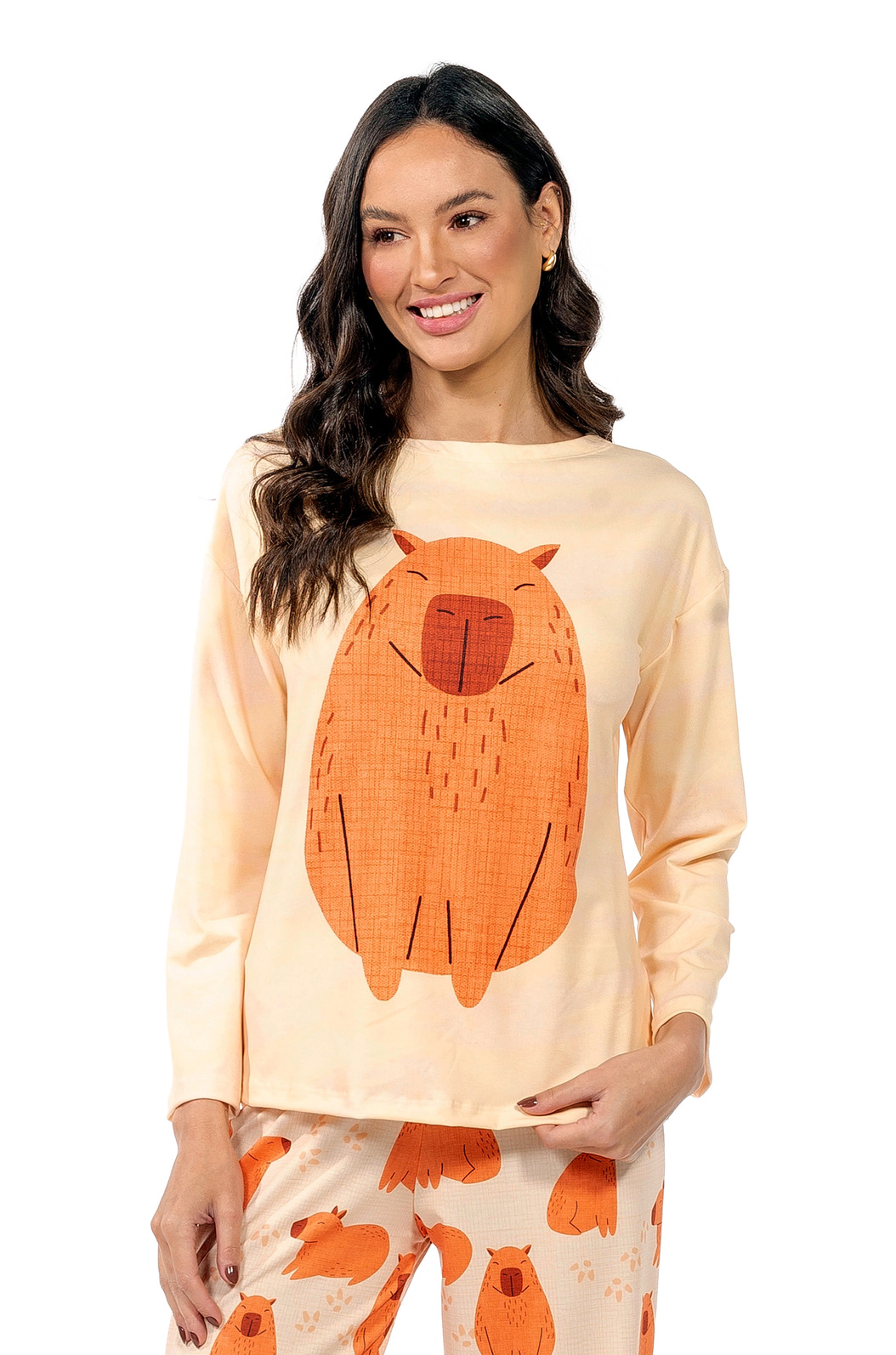 Pijama Feminino Manga Longa Adulto Estampado Capivarinhas Pijama Feminino Manga Longa Adulto Estampado Capivarinhas