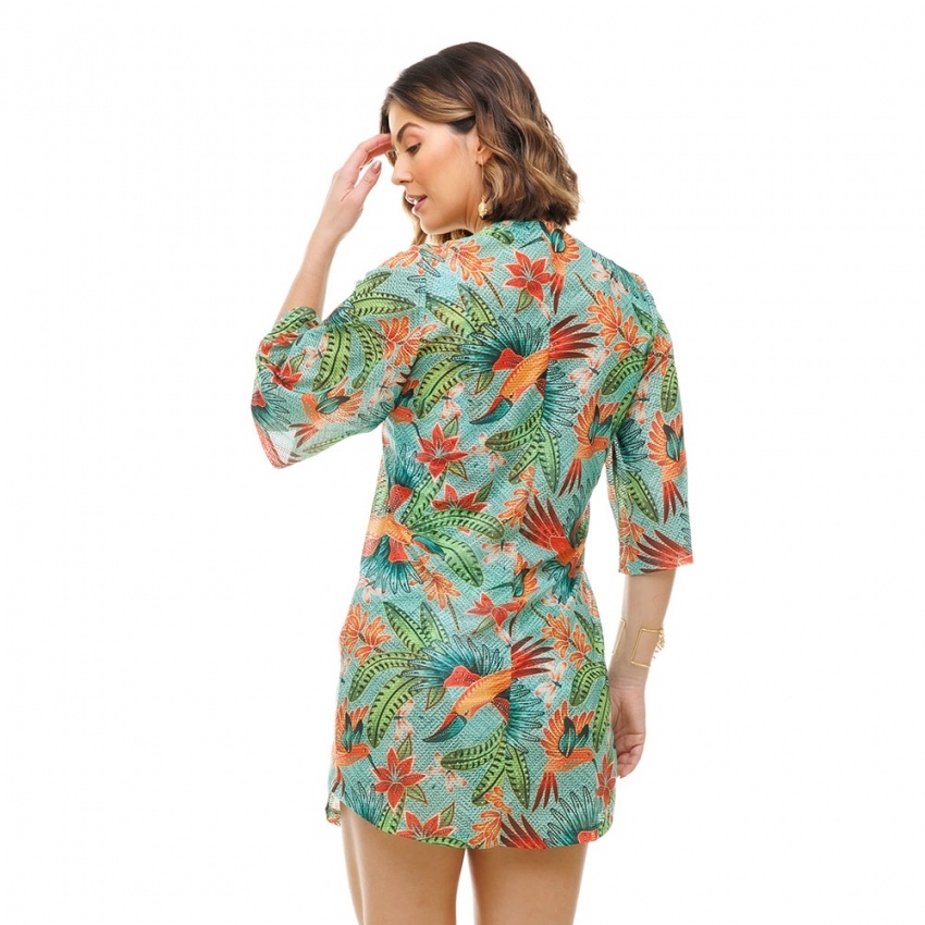 Saída de Praia Chemise Alongada Aves Color Saída de Praia Chemise Alongada Aves Color