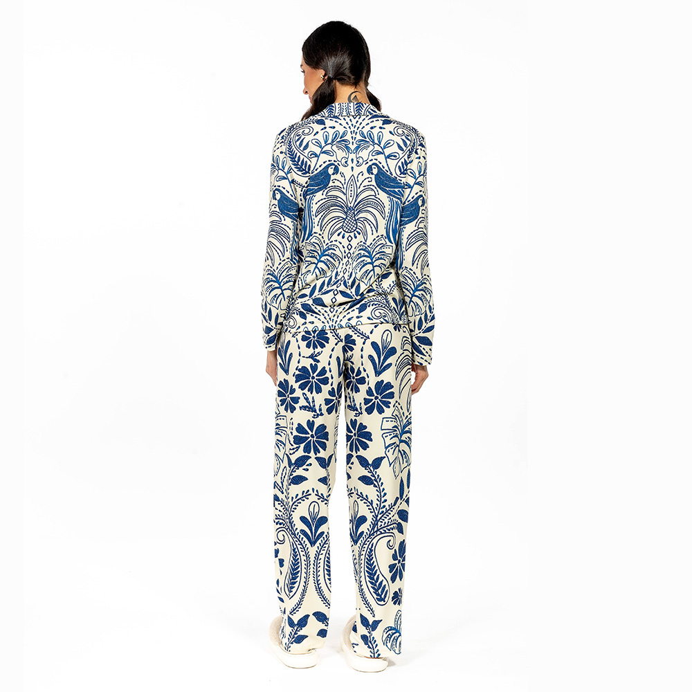 Conjunto Pijama Americano Longo Adulto Araras Bordado Fundo Off Conjunto Pijama Americano Longo Adulto Araras Bordado Fundo Off