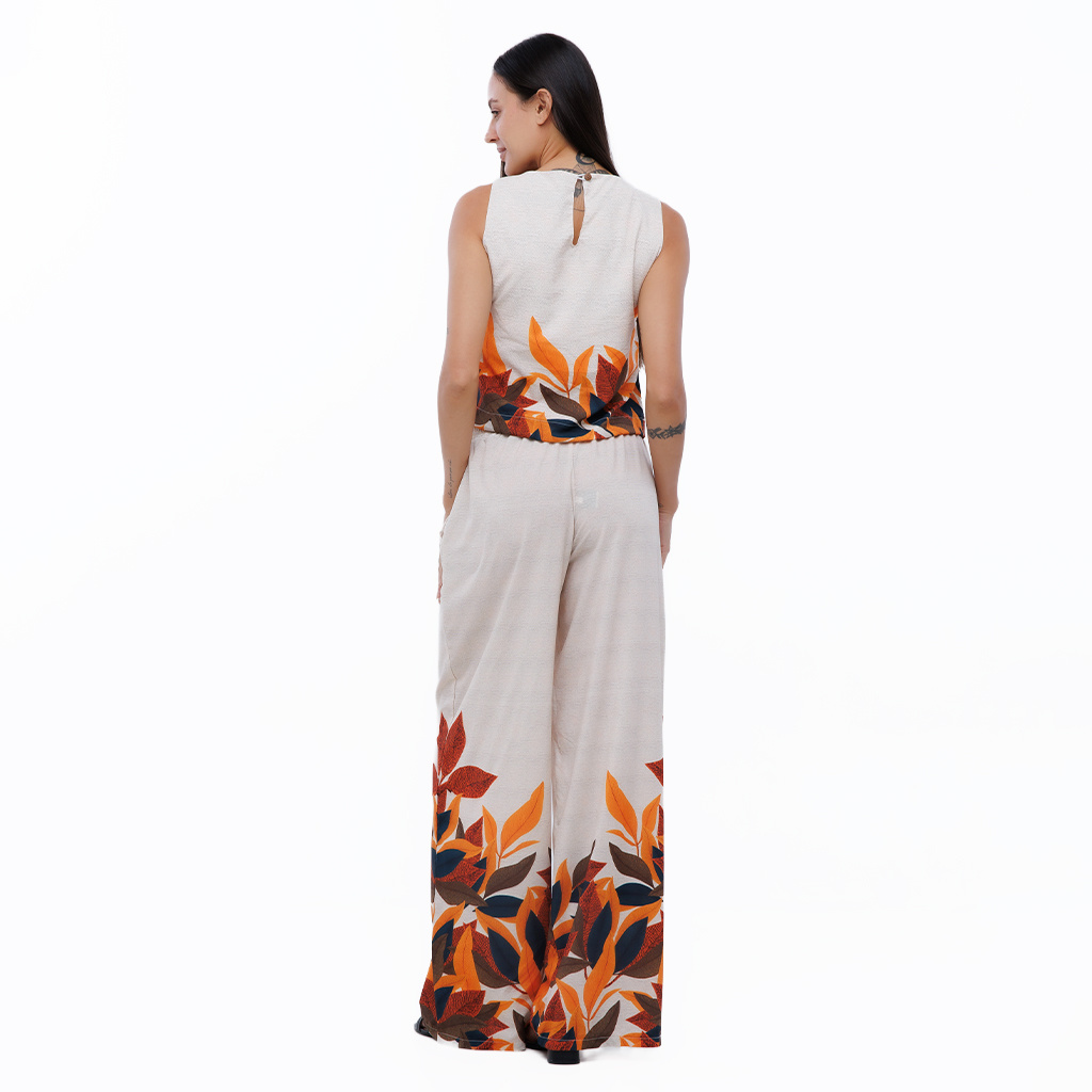 Calça Feminina Ampla Atena Estampada Tucanos Tela Bordada