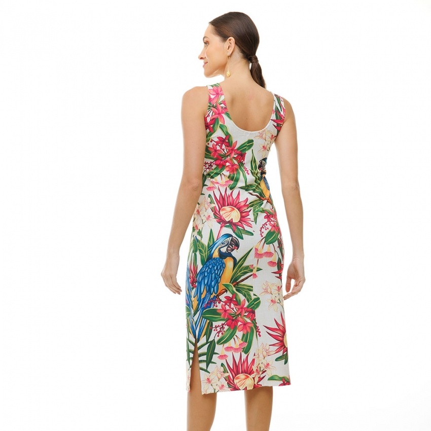 Vestido Canelado Midi Canindé com Flores Pink