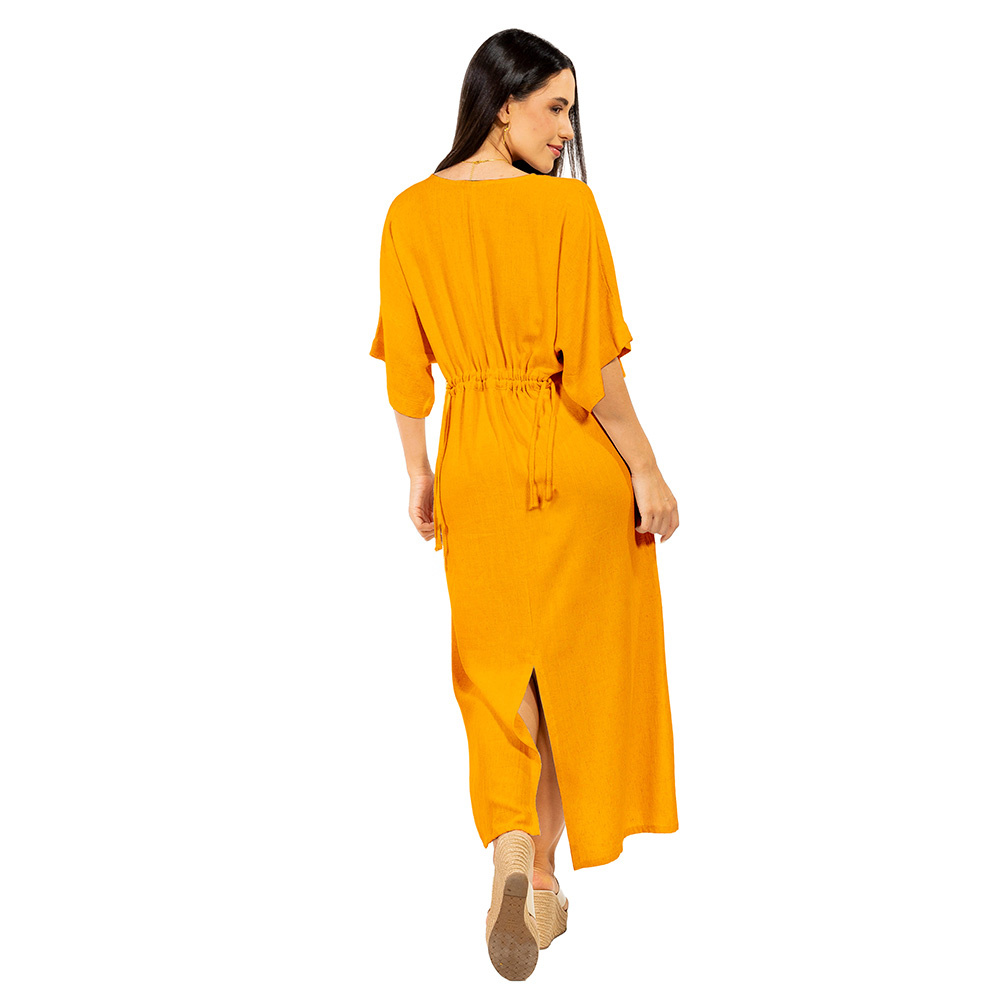 Vestido Linho Regulável Marcela Mostarda Vestido Linho Regulável Marcela Mostarda