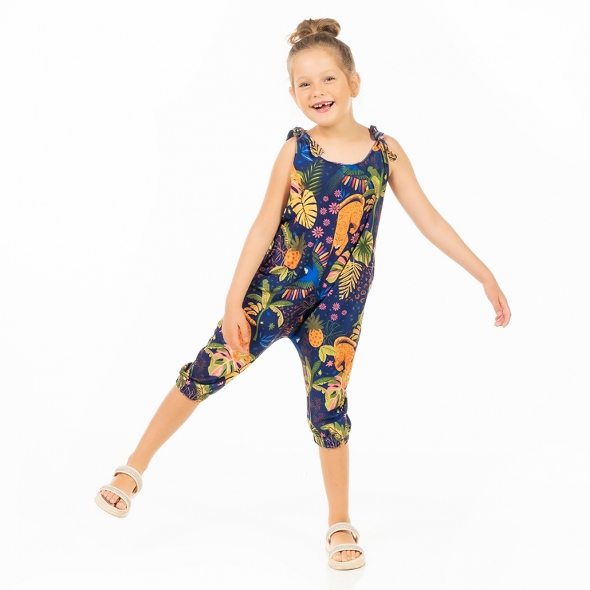 Macacão Infantil Com Bolso Onça Arara Candy Color