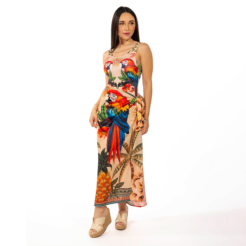 Canga Retangular Aves Tropicais Barrado Canga Retangular Aves Tropicais Barrado