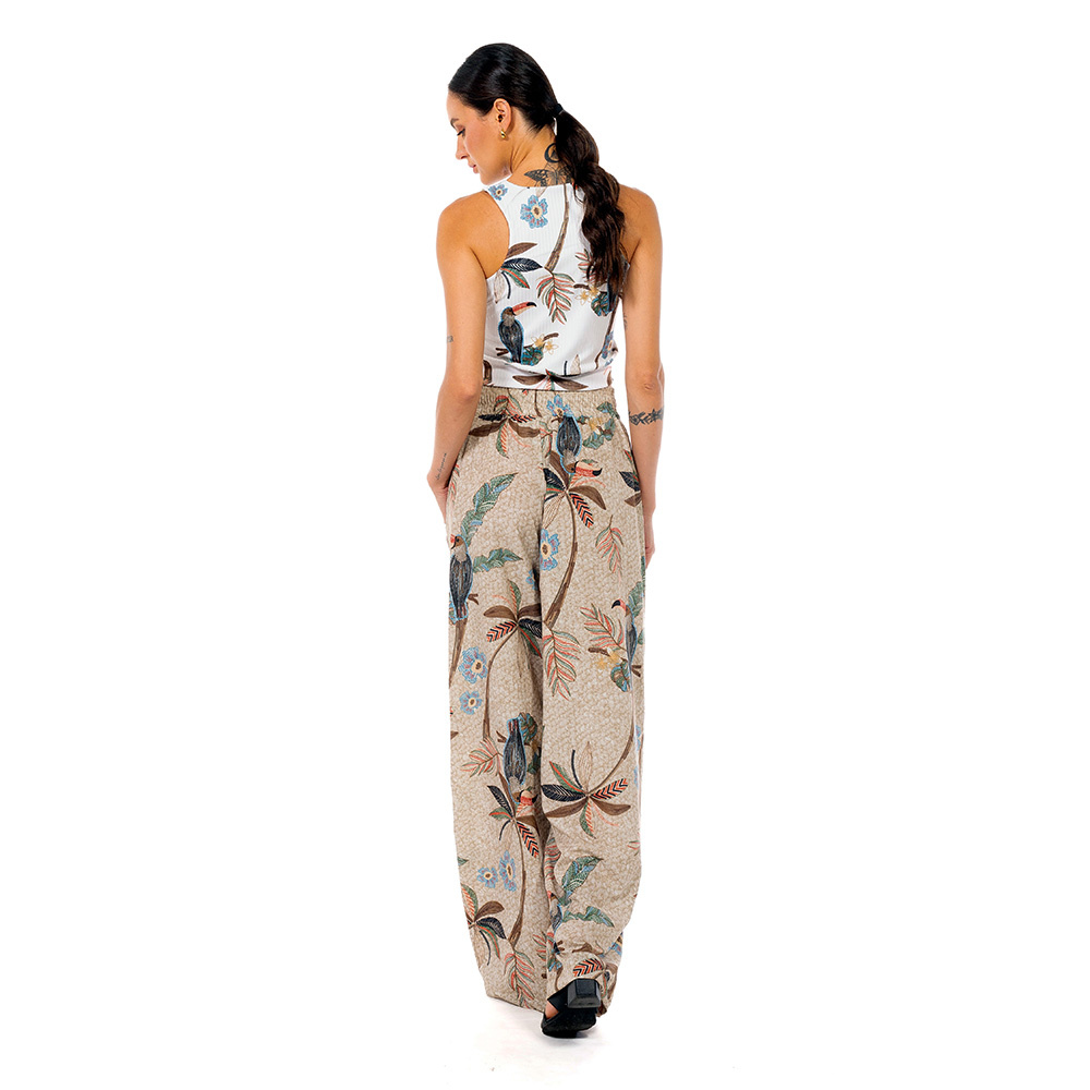 Calça Ampla Atena Tucaninhos Bordados Calça Ampla Atena Tucaninhos Bordados