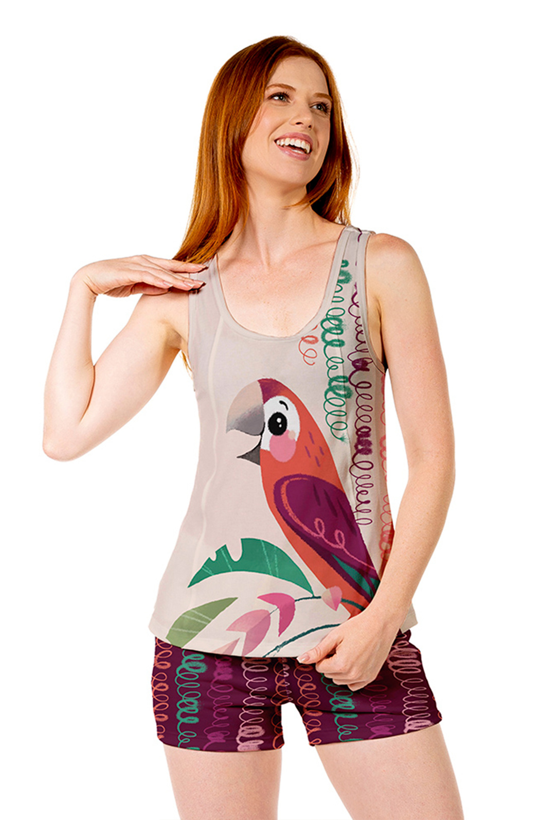 Pijama Feminino Adulto Estampado Ararinha Rabiscos Pijama Feminino Adulto Estampado Ararinha Rabiscos