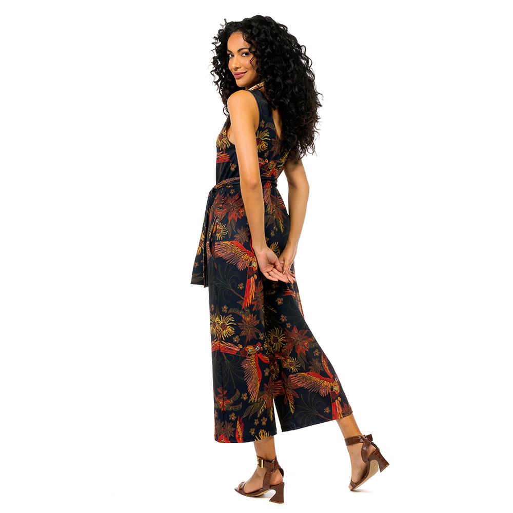 Macacão Bambú Arara Flor Bordado Off