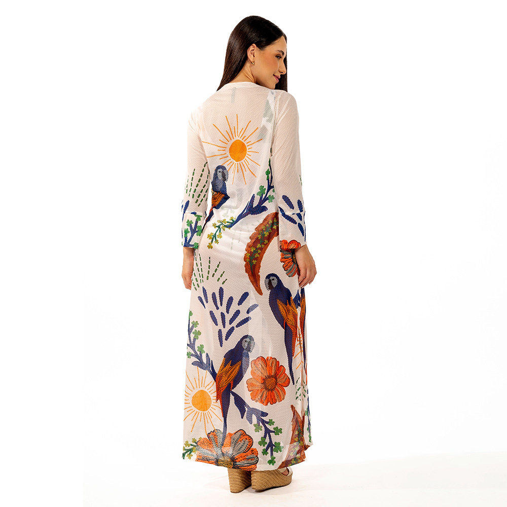 Saída de Praia Trancoso Arara Tropical Bordado Saída de Praia Trancoso Arara Tropical Bordado