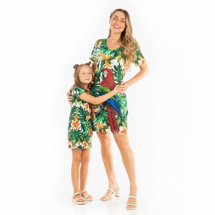 Vestido Floresta Infantil Arara Fundo Folhas