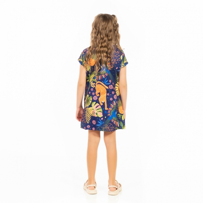 Vestido Floresta Infantil Onça Arara Candy Color Vestido Floresta Infantil Onça Arara Candy Color
