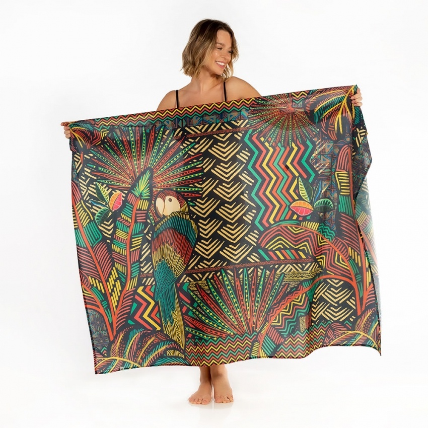 Canga Retangular Araras Etnicos Fundo Preto Canga Retangular Araras Etnicos Fundo Preto