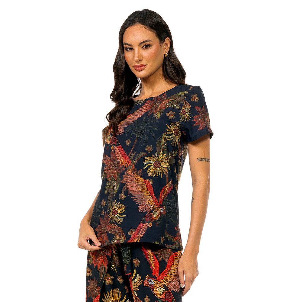 Blusa Atena Arara Flor Bordado Off