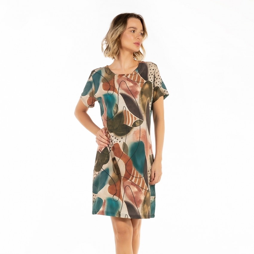 Vestido Atena Curto Abstrato Color Traços Vestido Atena Curto Abstrato Color Traços