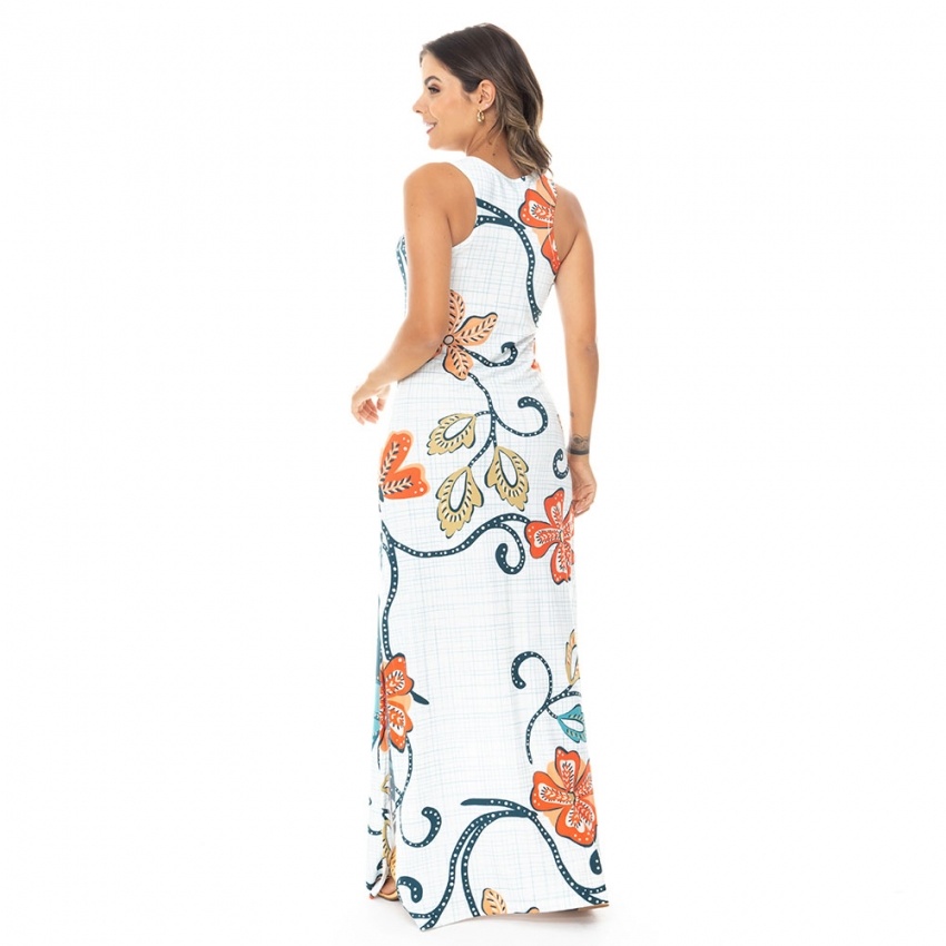 Vestido Hortência Tucano Desenho Tela Branca Vestido Hortência Tucano Desenho Tela Branca