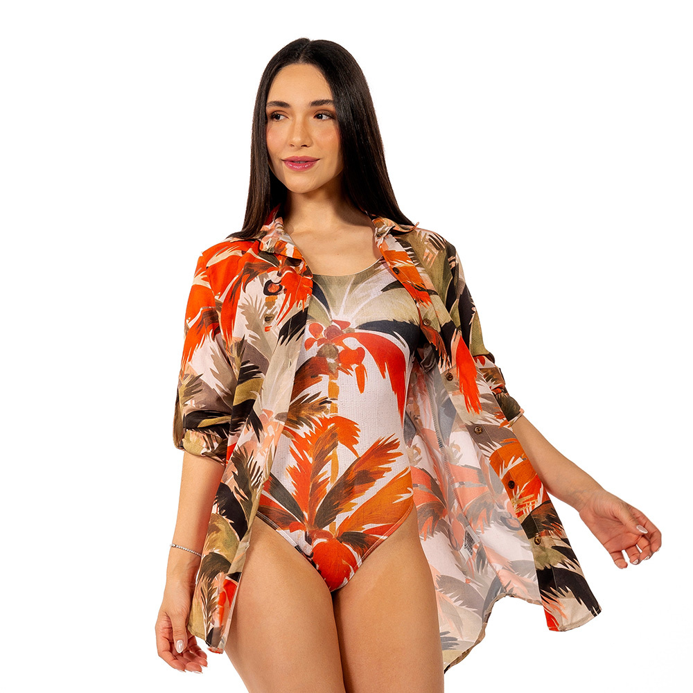 Camisa Alongada Atena Verão Coqueiros Aquarela Camisa Alongada Atena Verão Coqueiros Aquarela