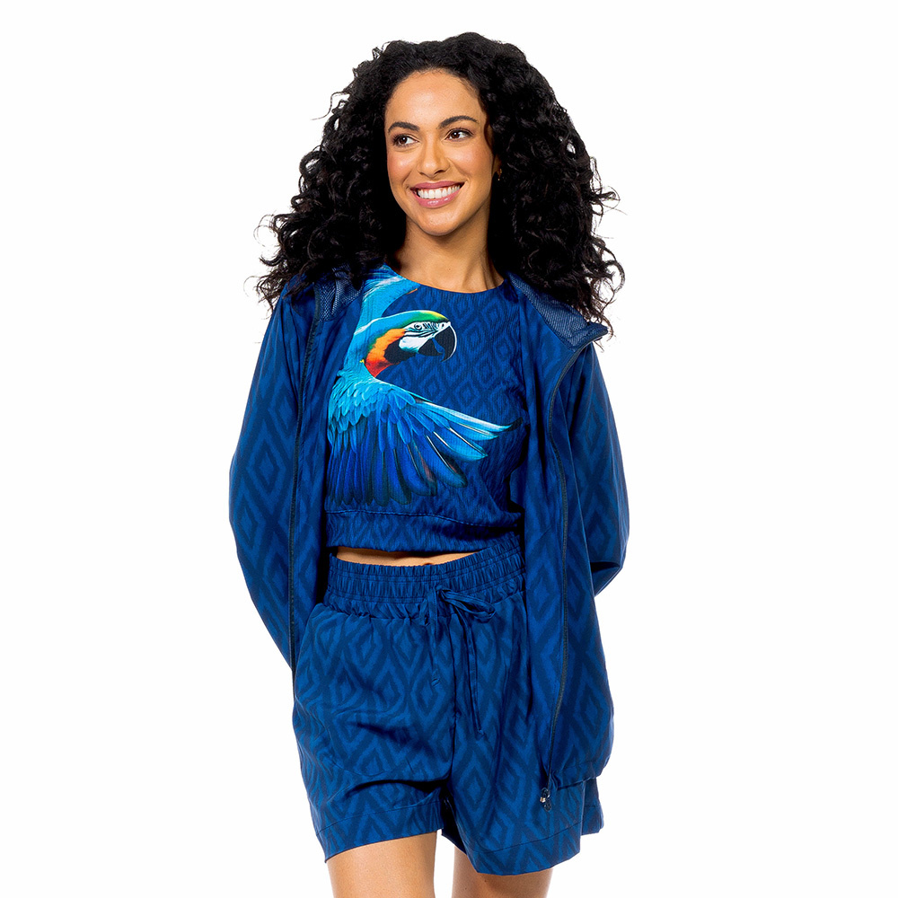 Short Atena Resort Maxi Arara Fundo Azul
