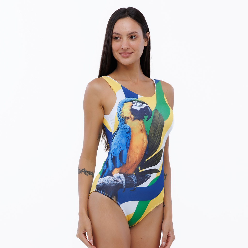 Body Feminino Regata Estampado Arara Brasil Cores