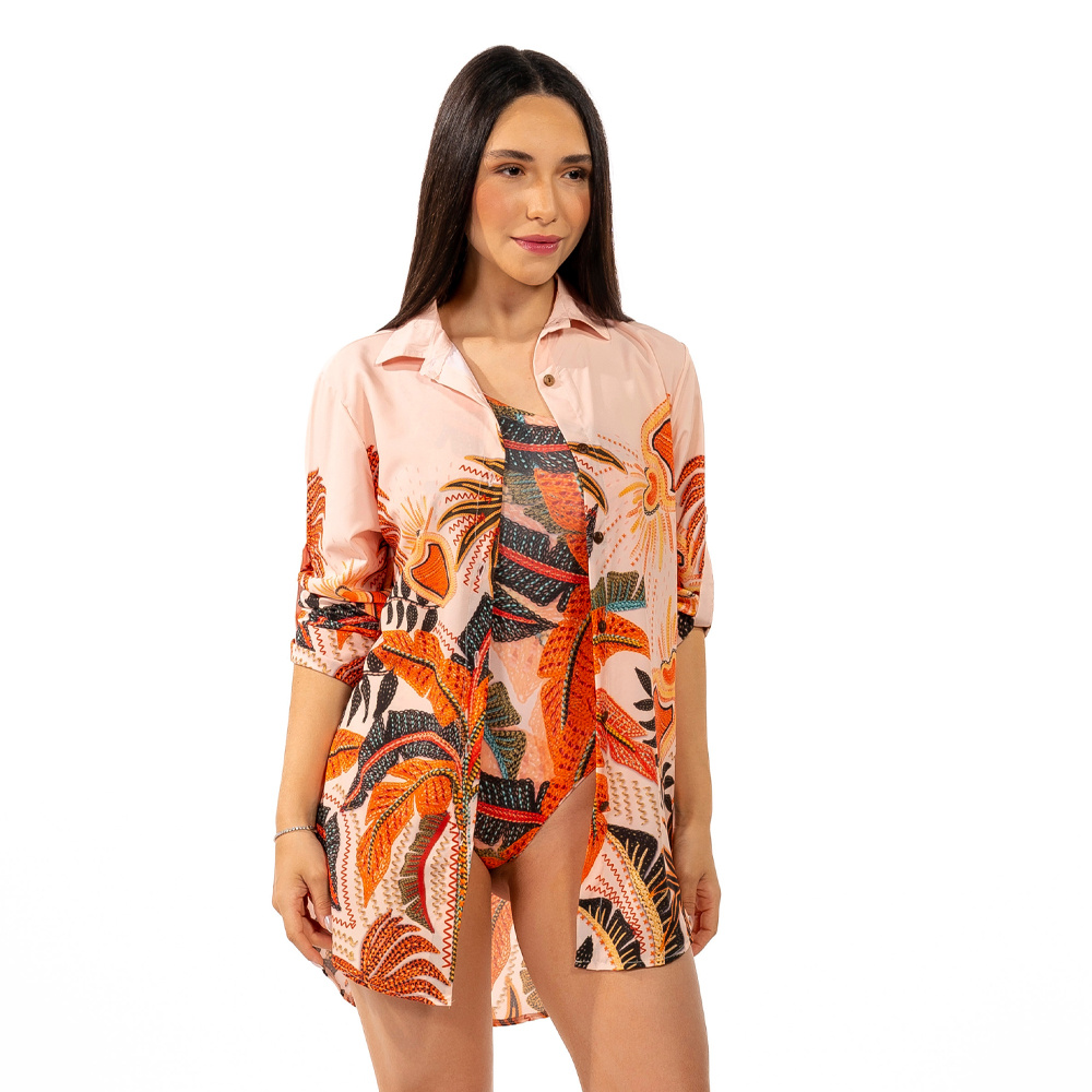 Camisa Alongada Atena Verão Natureza Bordada