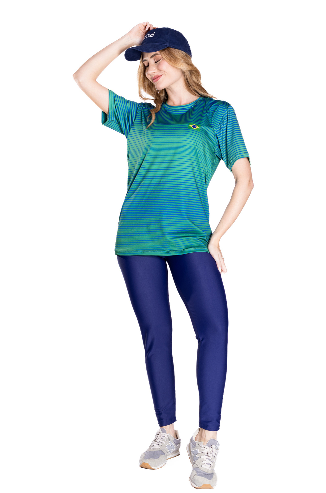 Camiseta Masculina Básica Unissex Technodry Estampada Brasil Listras Verde e Azul Camiseta Masculina Básica Unissex Technodry Estampada Brasil Listras Verde e Azul