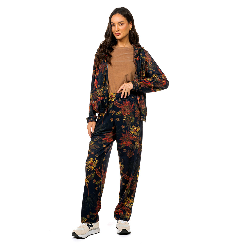 Calça Moletinho Semi Ampla Arara Flor Bordado Off