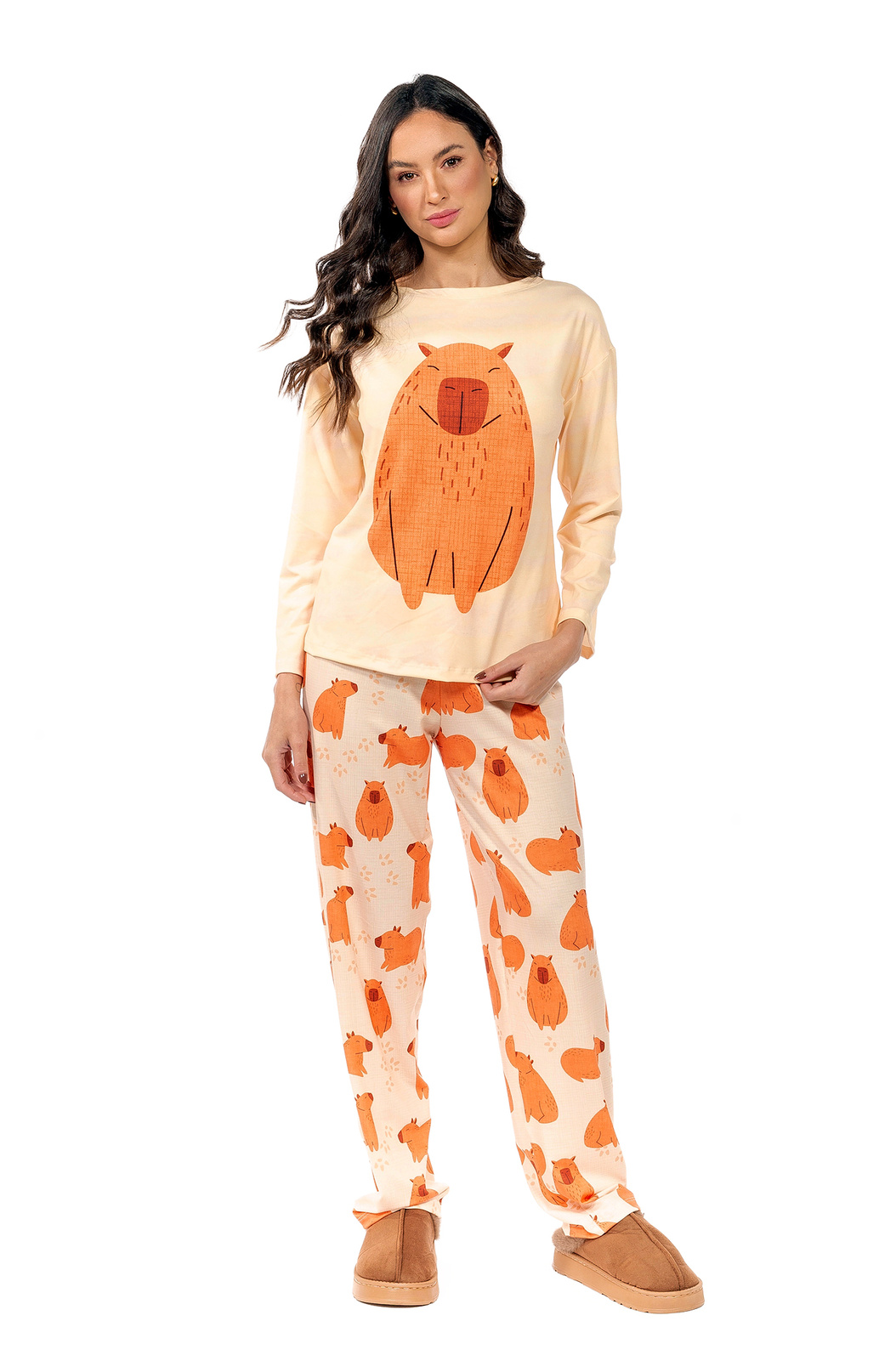 Pijama Feminino Manga Longa Adulto Estampado Capivarinhas Pijama Feminino Manga Longa Adulto Estampado Capivarinhas