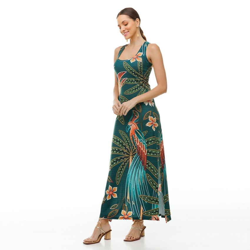 Vestido Hortência Pássaros e Flores