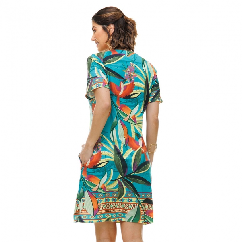 Vestido Floresta Tucano Color Turquesa