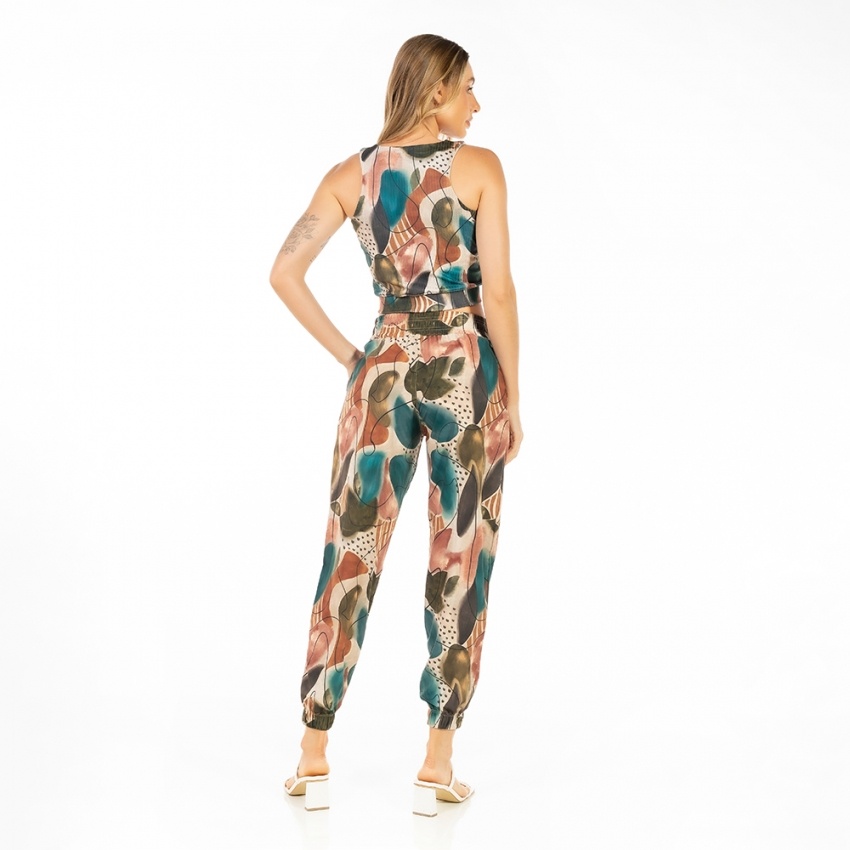 Calça Jogger Com Bolso Abstrato Color Traços