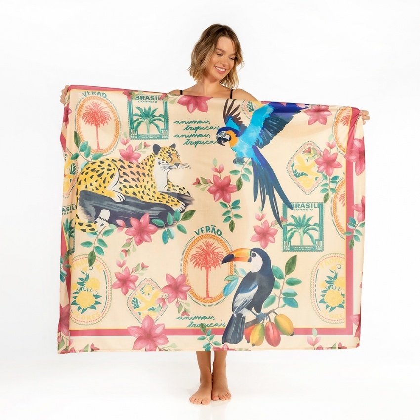 Canga Retangular Bichos, Flores Verão Postal Canga Retangular Bichos, Flores Verão Postal