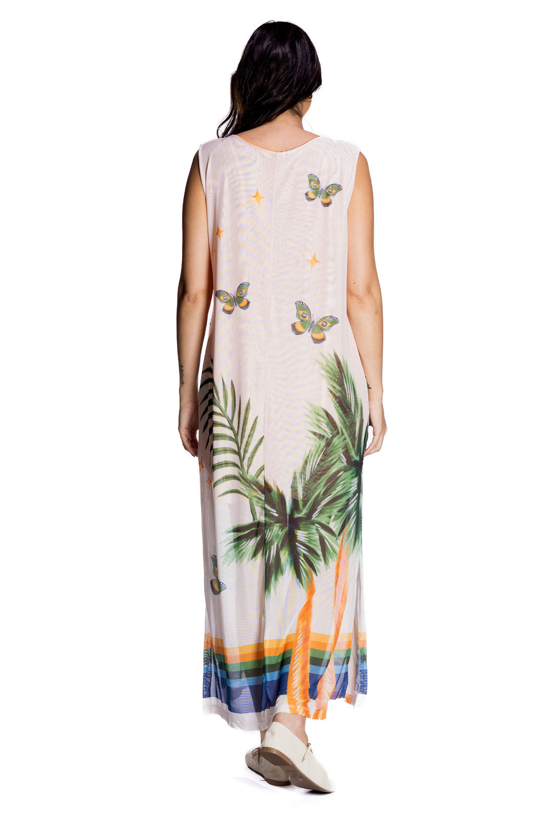 Vestido Feminino Tule Maré Estampado Elementos Brasil Aquarela Vestido Feminino Tule Maré Estampado Elementos Brasil Aquarela