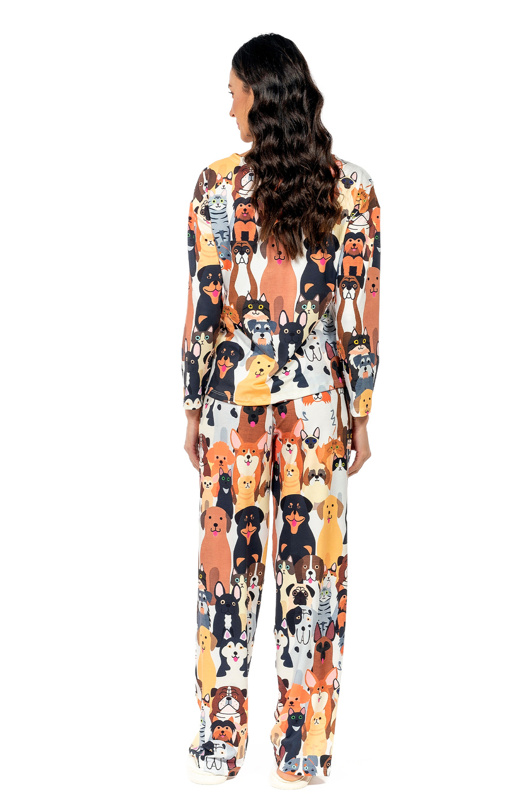 Pijama Feminino Manga Longa Adulto Estampado Rapport Cachorrinhos