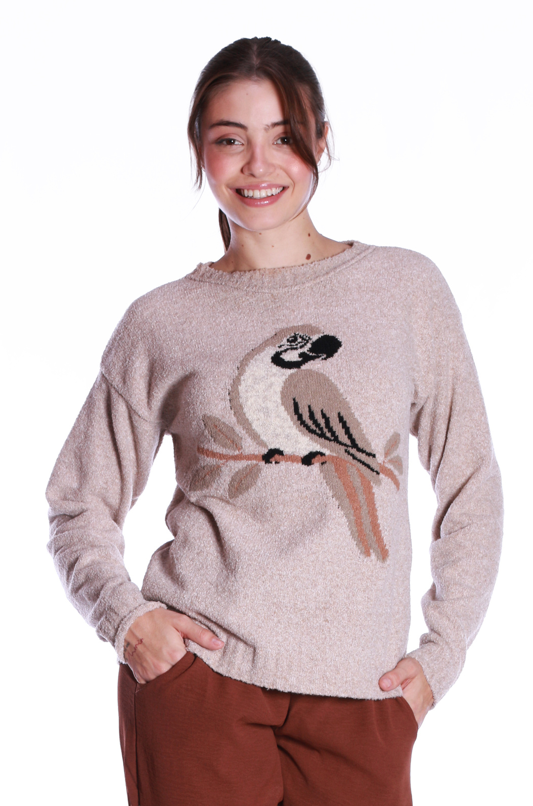 Blusão Tricô Jacquard Bege Arara Blusão Tricô Jacquard Bege Arara