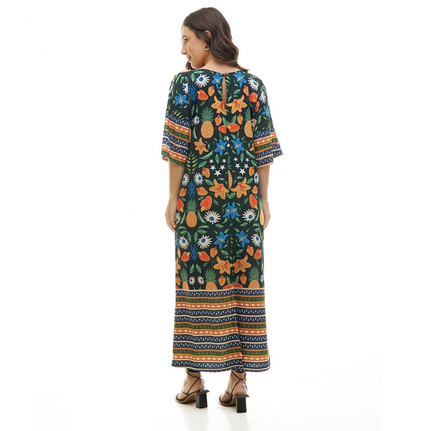 Kaftan Atena Dupla Araras com Flores e Frutas Kaftan Atena Dupla Araras com Flores e Frutas