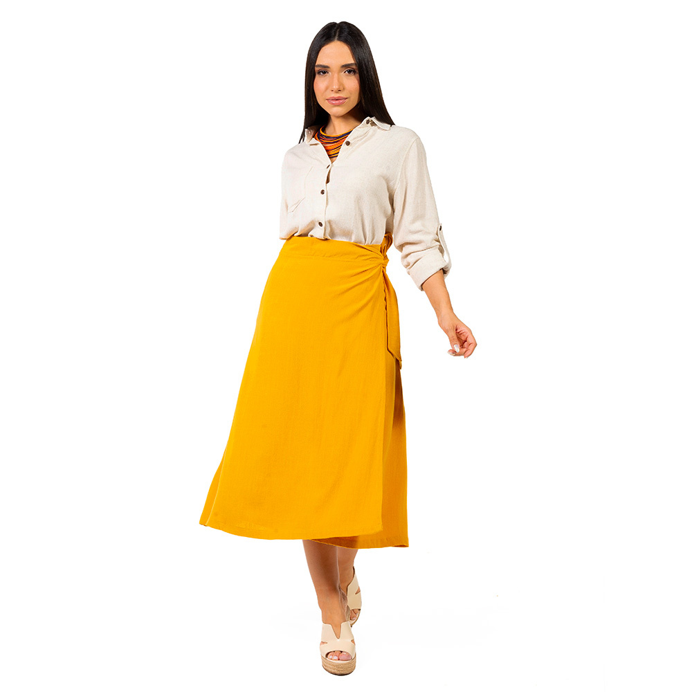 Saia Envelope Linho Ana Mostarda Saia Envelope Linho Ana Mostarda