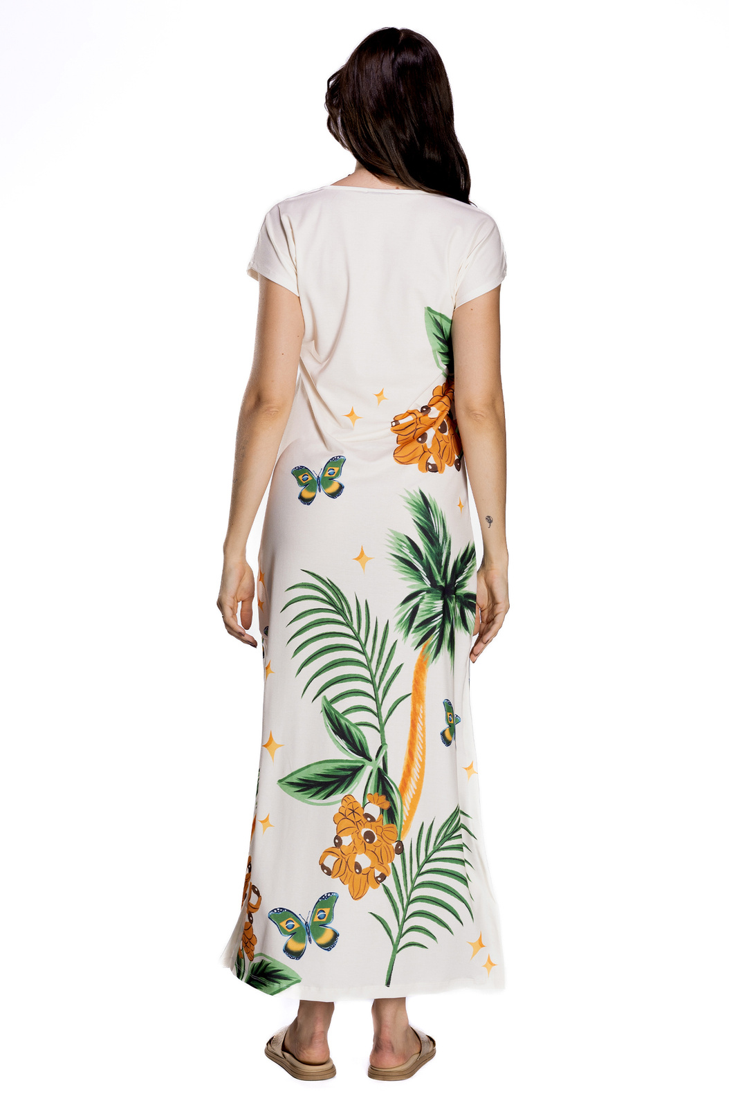 Vestido Feminino Jeri Longo New Estampado Elementos Brasil Aquarela Vestido Feminino Jeri Longo New Estampado Elementos Brasil Aquarela