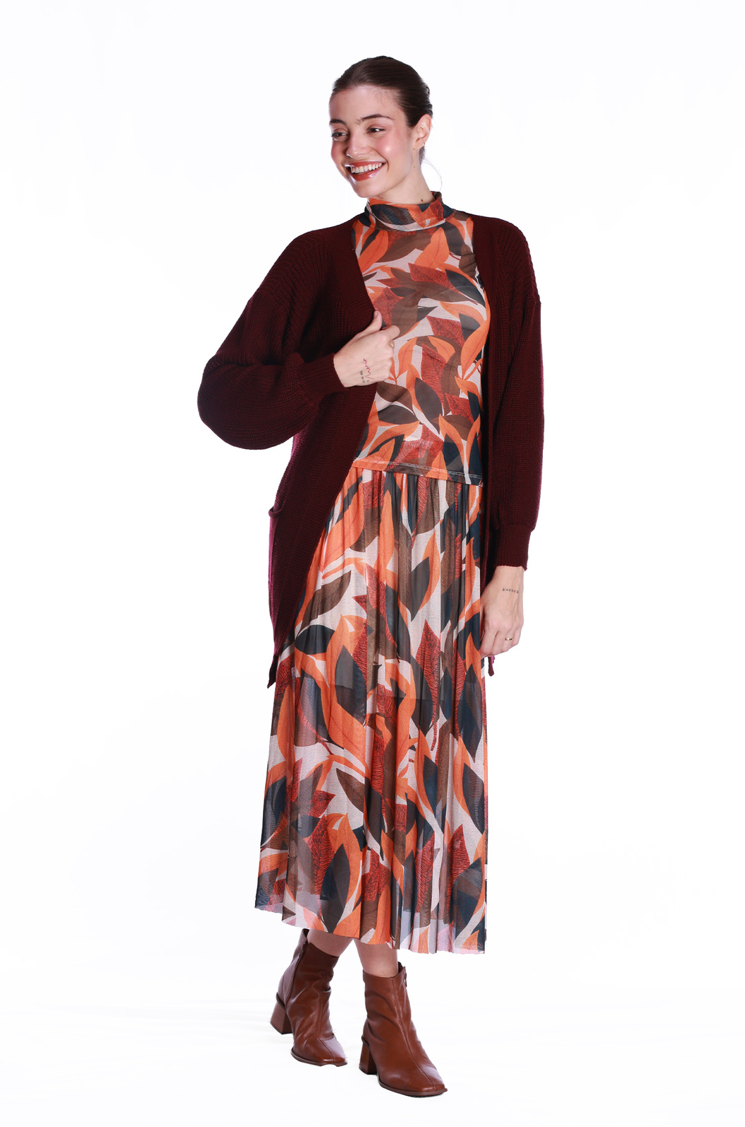 Cardigan Tricô Feminino Norma Vinho Cardigan Tricô Feminino Norma Vinho
