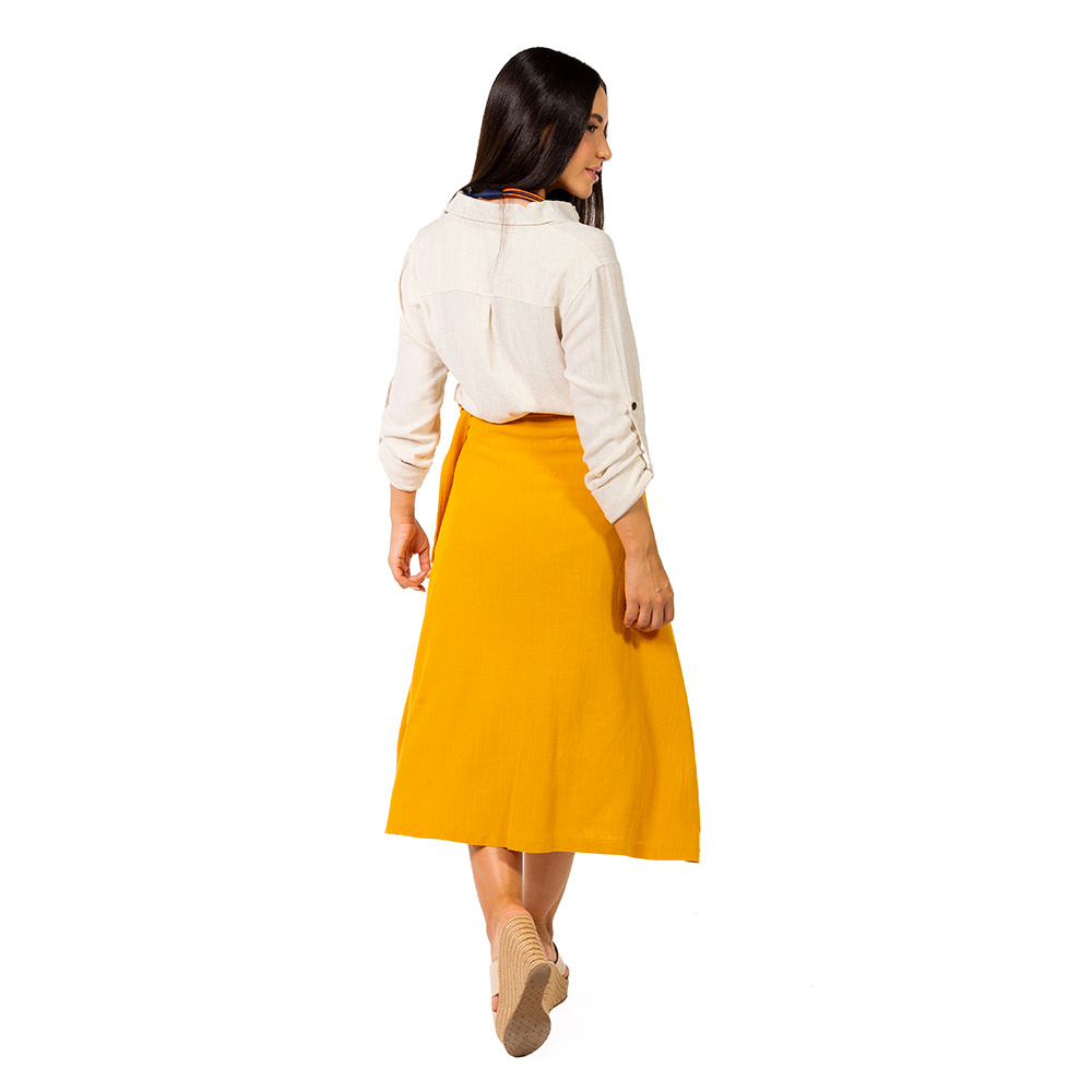 Saia Envelope Linho Ana Mostarda Saia Envelope Linho Ana Mostarda