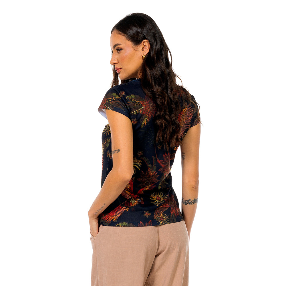 Baby Look Florata Arara Flor Bordado Off