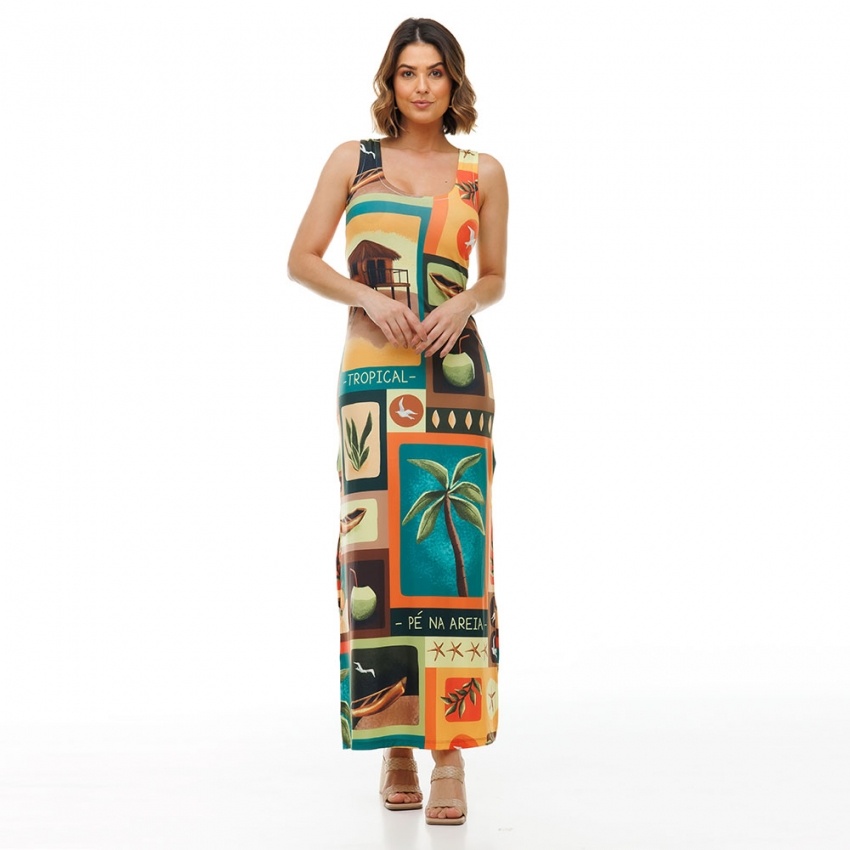 Vestido Hortência Elementos Praia Terracota