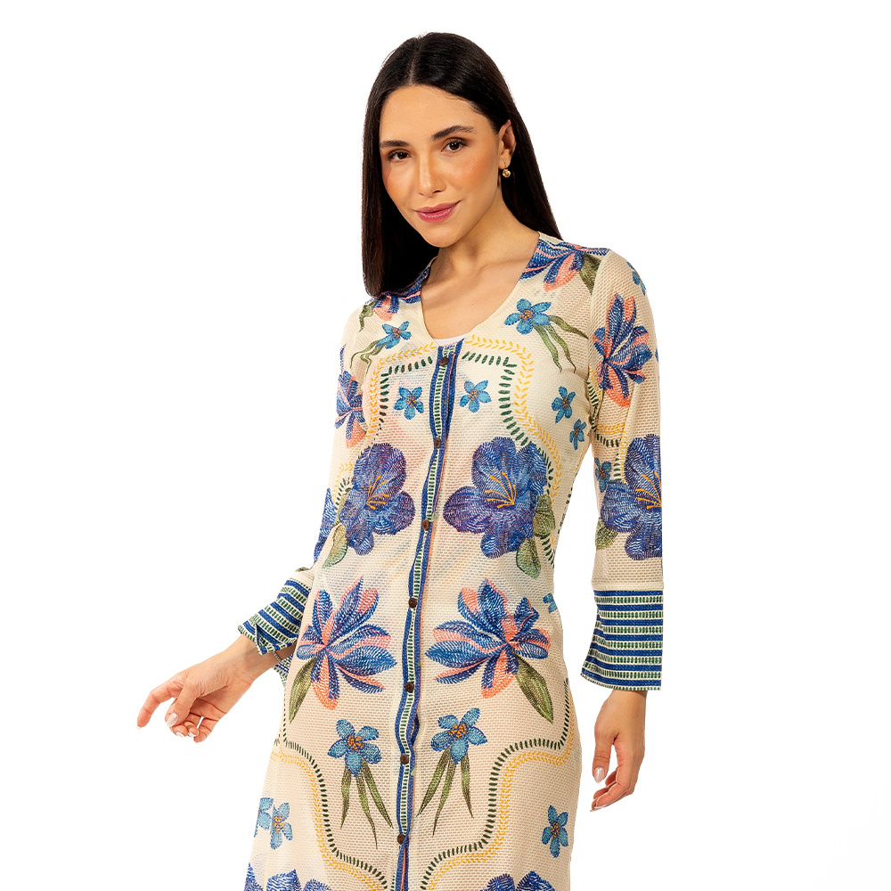 Saída de Praia Trancoso Passaros e Flores Bordado