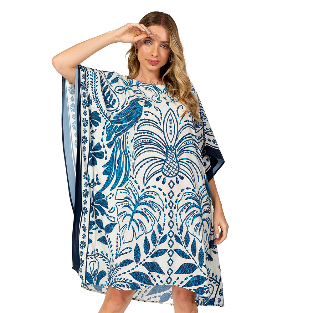 Kaftan Verão Atena Araras Bordado Off Kaftan Verão Atena Araras Bordado Off
