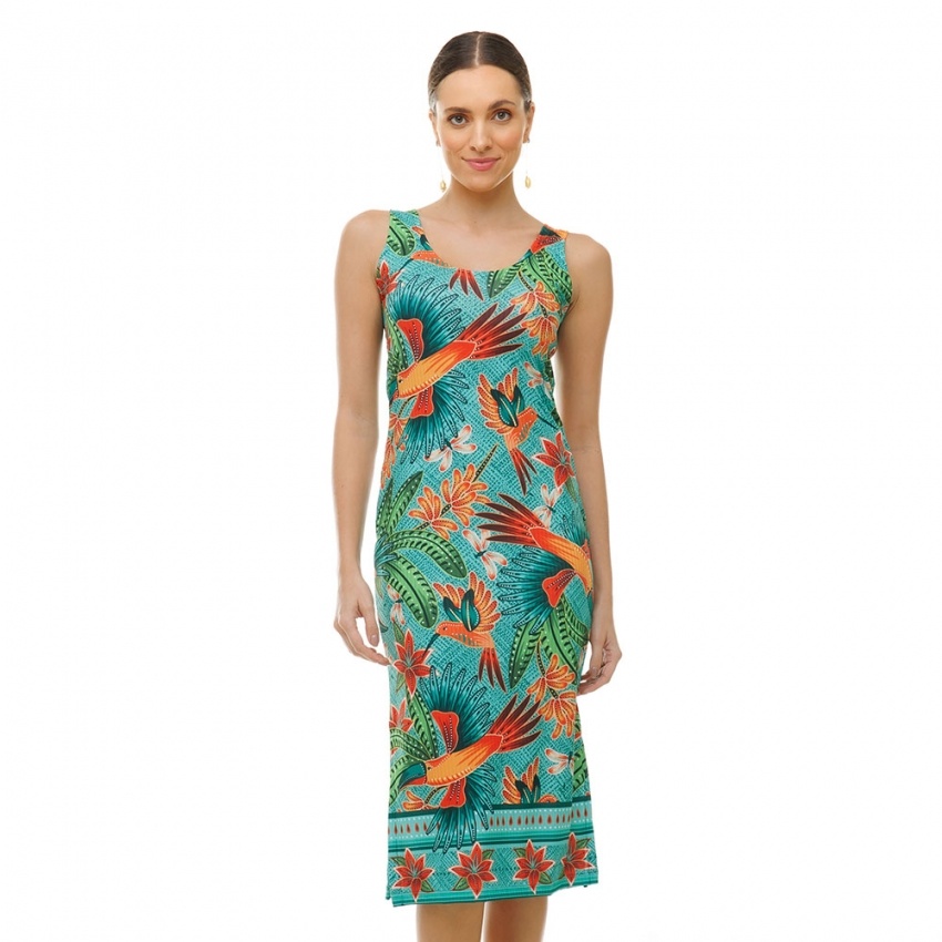 Vestido Canelado Midi Aves Color Vestido Canelado Midi Aves Color