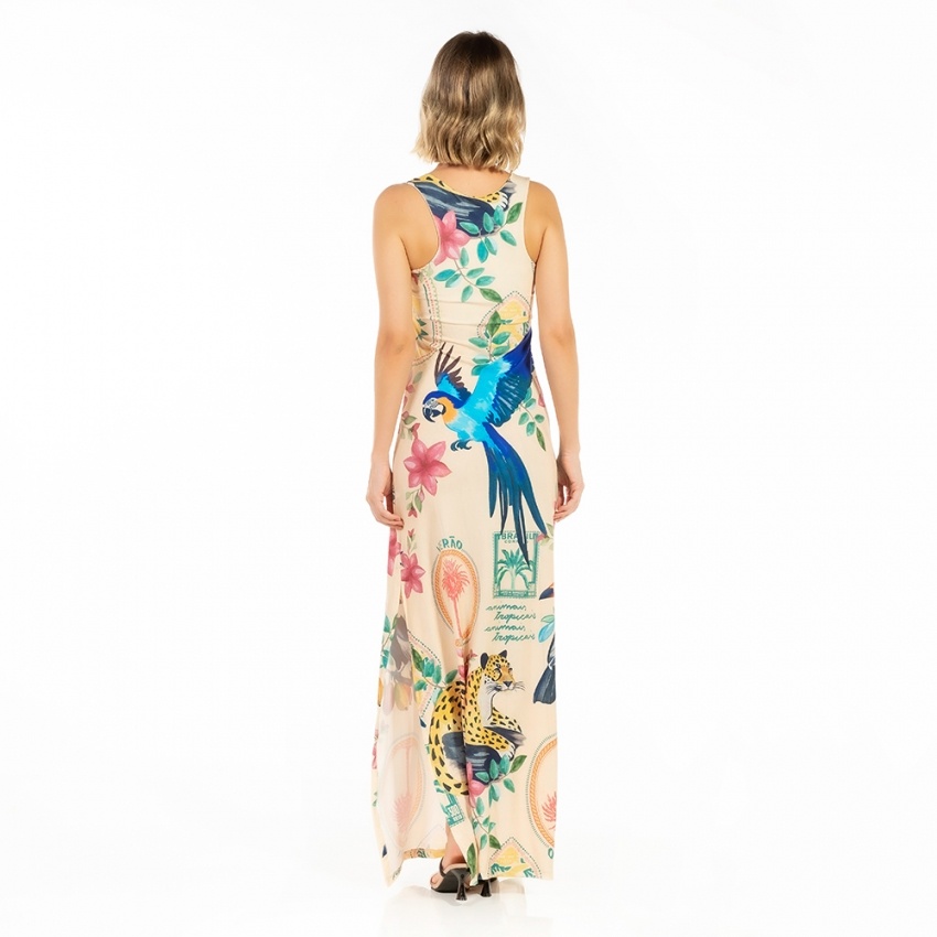 Vestido Hortência Bichos Flores Verão Postal Vestido Hortência Bichos Flores Verão Postal